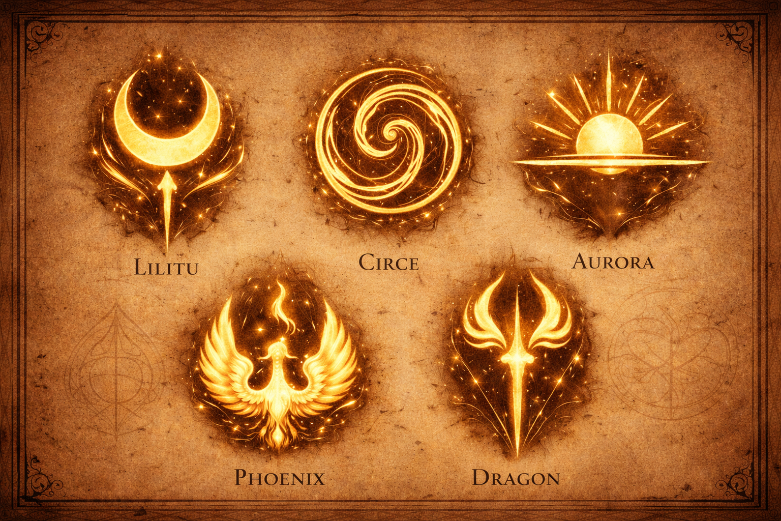 Name Sigils — Lilitu, Circe, Aurora, Phoenix, Dragon